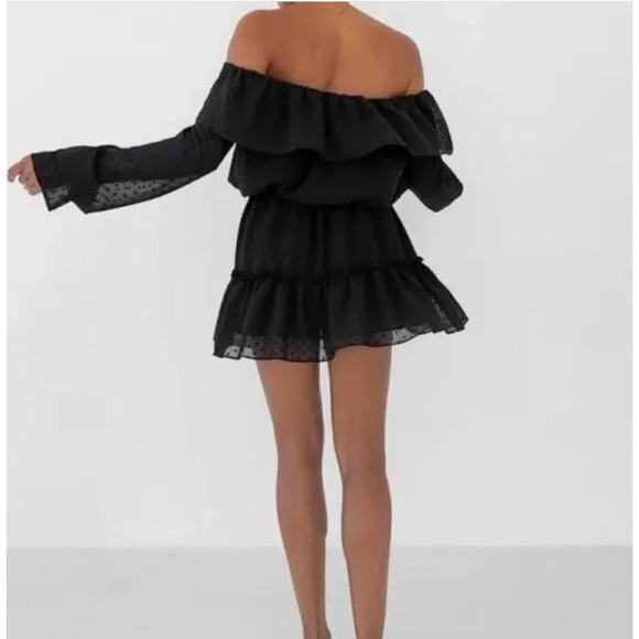 Rumored Senorita Mini Dress Black Off the Shoulder Sheer Witchy Fairy Grunge - Picture 4 of 16